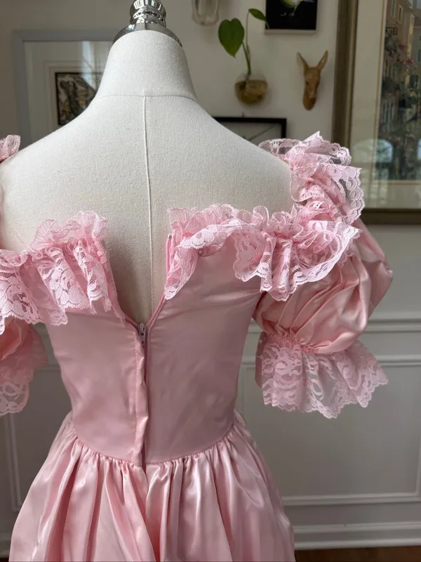Vintage 80s Loralie Pink Southern Belle Bo Peep Prom Dress Gown XS - Image 7