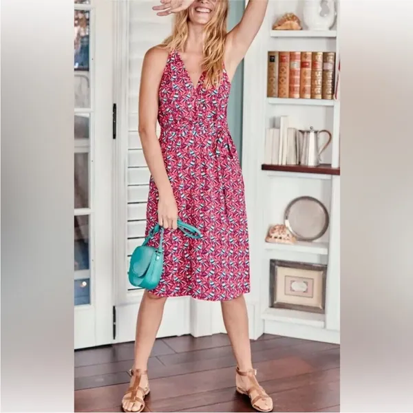 Boden‎ Olwen Strawberry Split Bird Print Dress Size 6 Pink Midi Printed Summer - Image 16