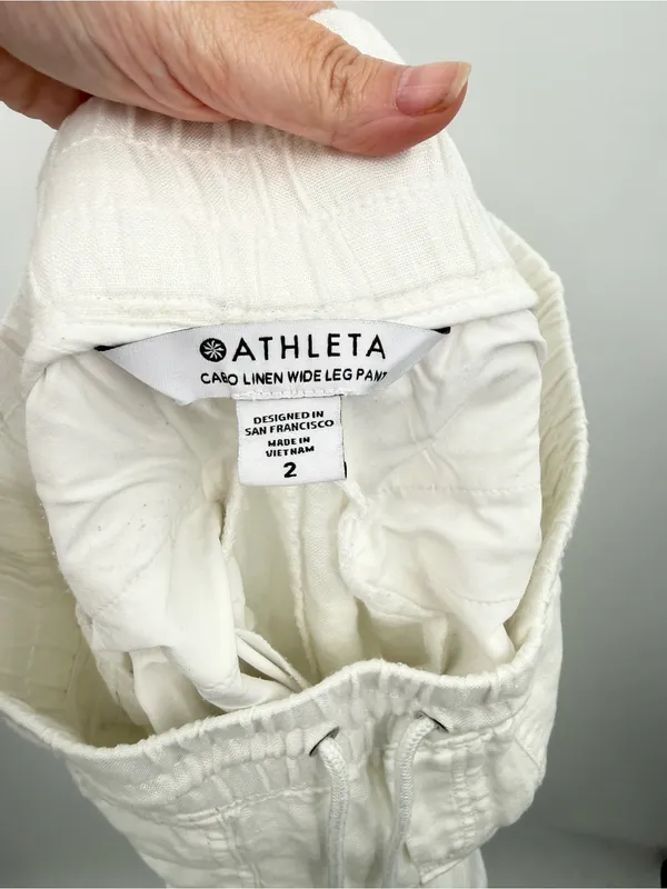 Athleta Cabo Wide Leg Linen White Women's Pants Size 2 - Image 3