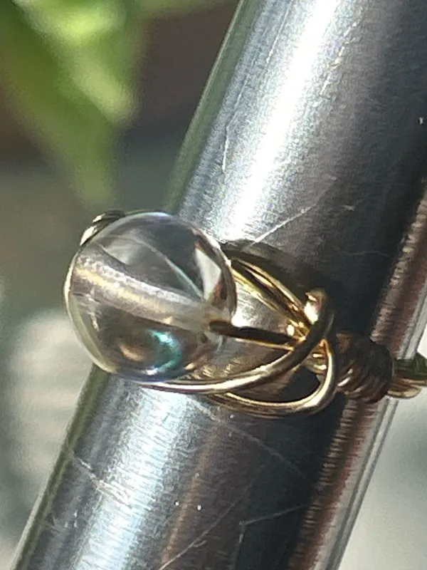 Handmade 💍 Handcrafted Gold-Tone Copper Wire Wrapped Aura Quartz Crystal Ring - size 5 - Image 2