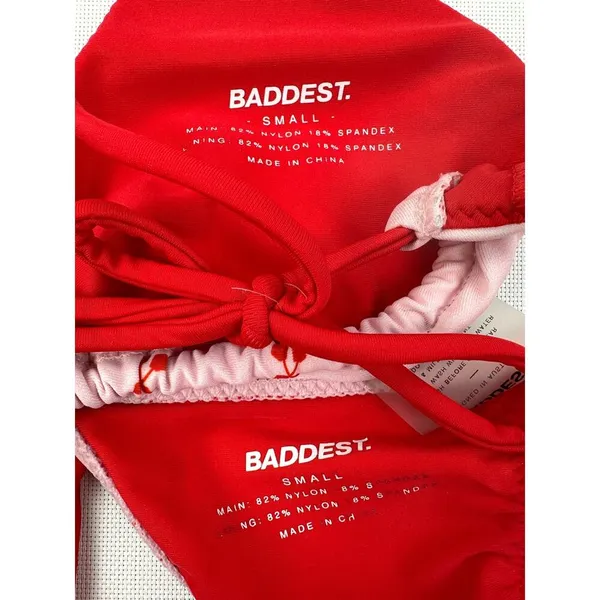 Baddest - Triangle Halter Neck Bikini Top & Side Tie Bottoms in Pink & Red - Image 4