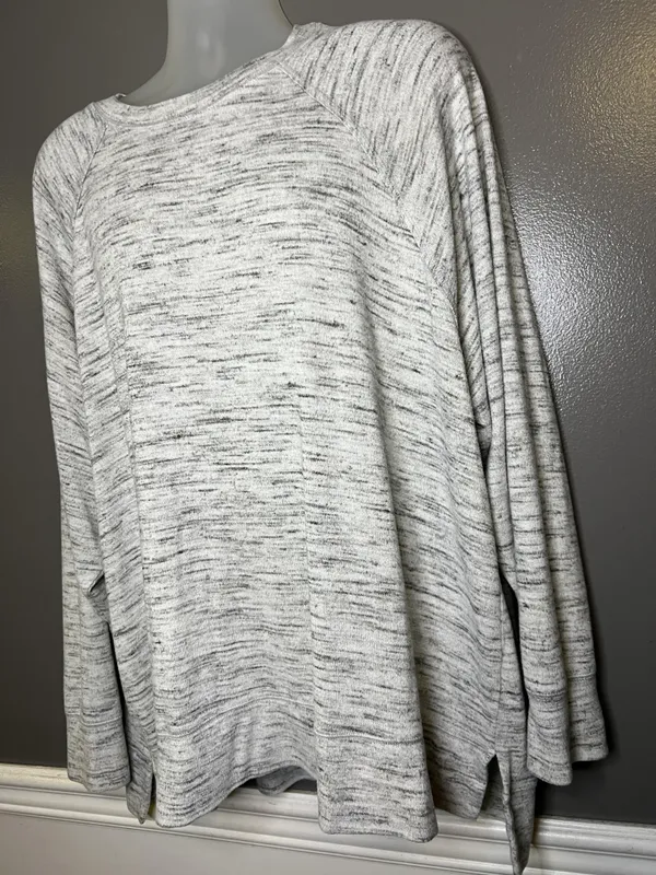 Aerie Sweater Womens XXL Gray Space Dye Knit Raglan Crewneck Pullover Cozy - Image 4