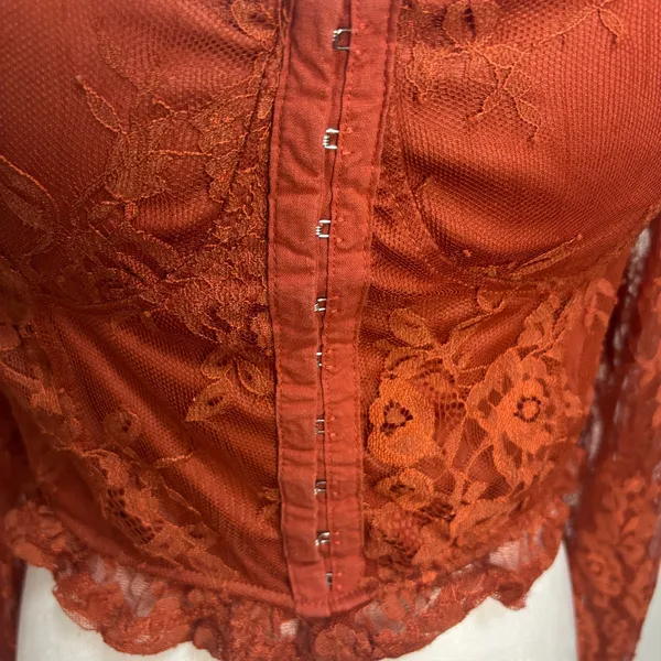 Lace Corset Top Rust Sheer Indie Sleeze Y2K Festival Coquette Romantic Sexy M - Image 4
