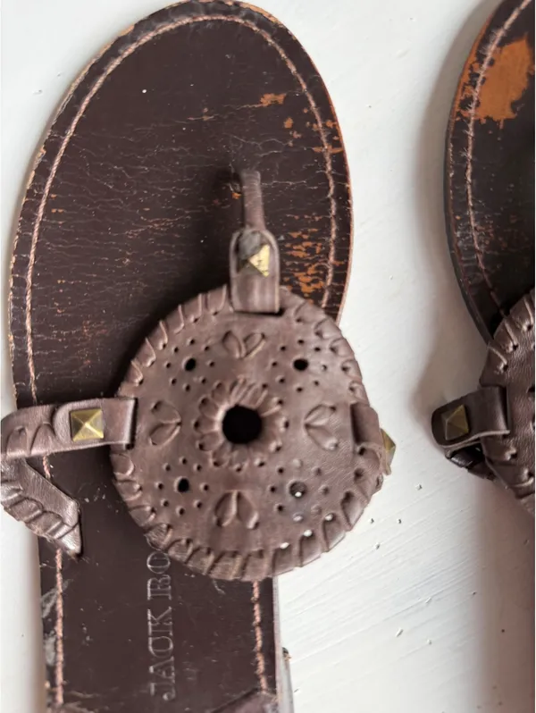 Jack Rogers Brown Leather Sandals with Circular Design - Image 3
