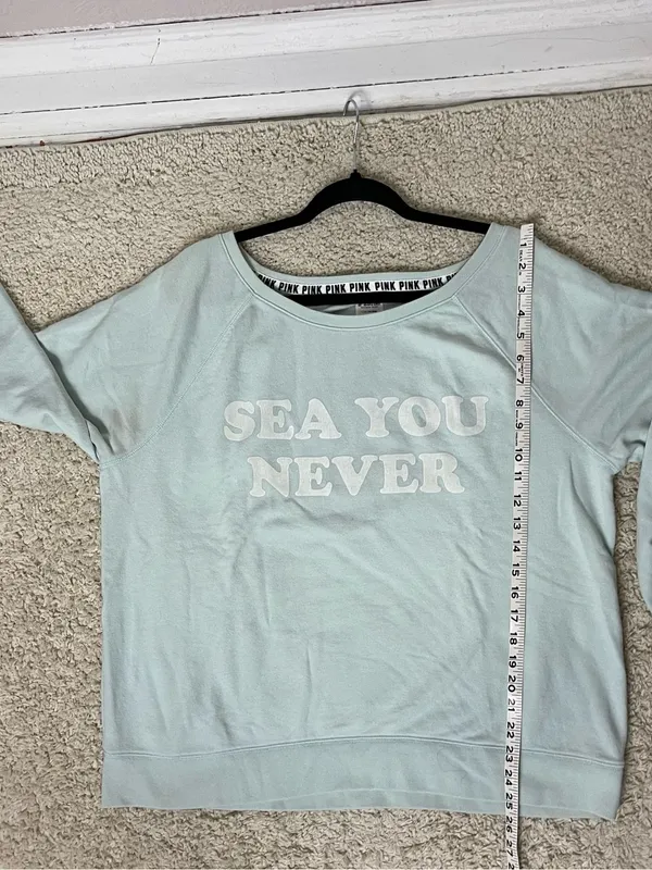 PINK Victoria's Secret Pale Mint Crewneck Sweatshirt Sea You Never - Image 5