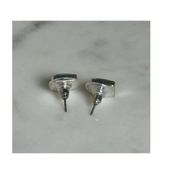 Square Turquoise Tone Stud Earrings Silver Tone Minimalist 8mm - Image 4