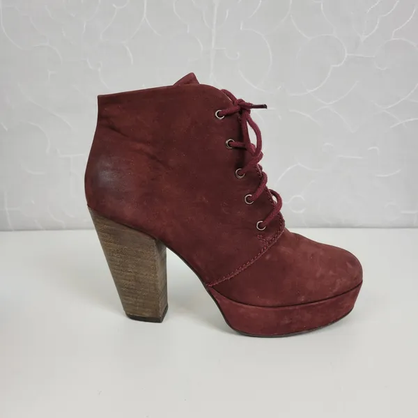 Steve Madden Women's Boots 7.5 Raspy Burgundy Wine Nubuck Suede Platform Lace Up - Image 3