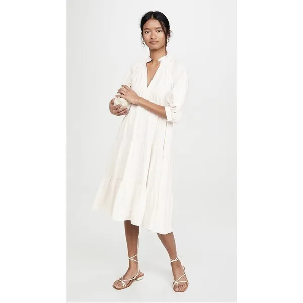Amanda Uprichard Saffron Dress 3/4 Sleeve Ruffle Tiered Midi white xs‎ - Image 2