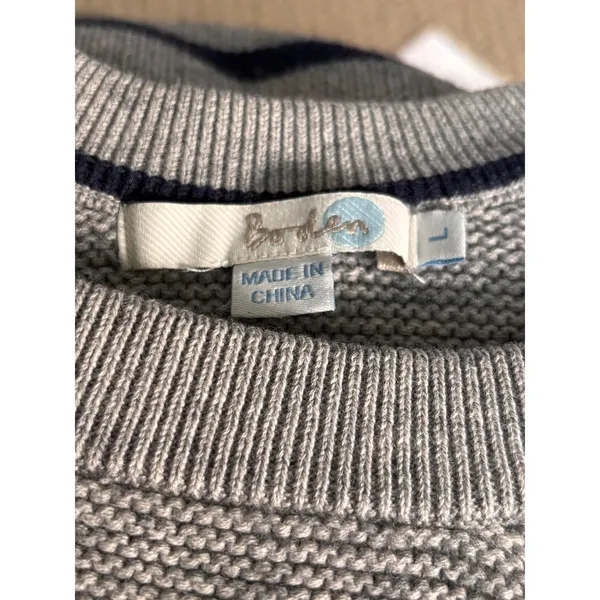 Boden Gray Navy Breton Stripe Wool Cotton Sweater Shoulder Button Nautical Large - Image 7