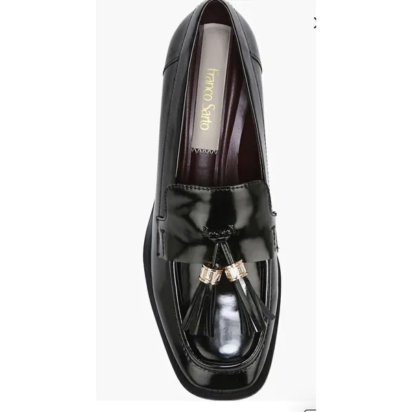 NWOB Franco Sorto Donna Block Heel Tassel Faux Patent leather Loafers Black 6M - Image 2