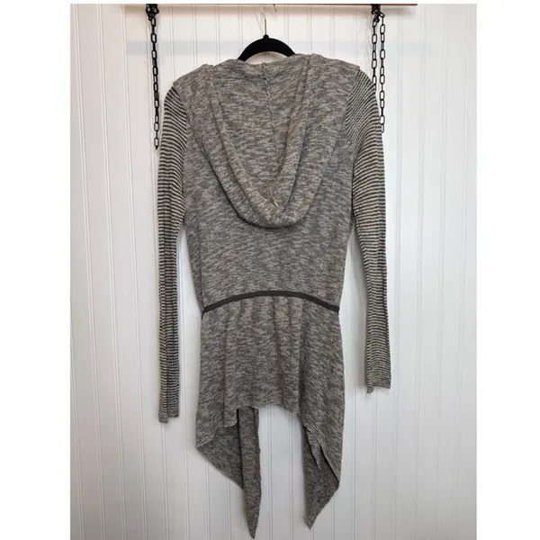 Free People For Keeps Cardigan Salt & Pepper Combo Gray Asymmetrical Hooded Sz M - Image 5