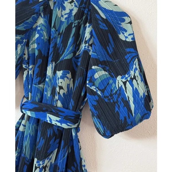 Ciebon XS Blue Pleated Floral Belted Mini Dress Balloon Sleeve Button Front - Image 10