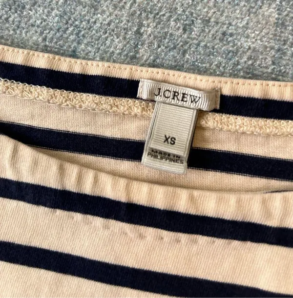JCrew Cream Dark Blue Stripe Boat Neck Long Sleeve Tee XS - Image 4