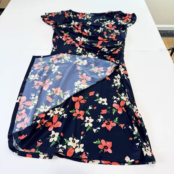 Ralph Lauren Blue Coral Floral Flutter Sleeve Stretch Sheath Dress Size 14 - Image 6