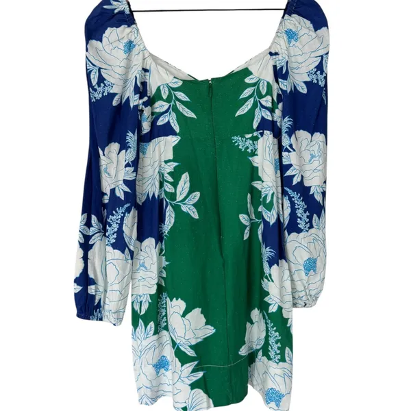 NWT Farm Rio Soft Garden Linen-Blend Floral‎ Mini Dress Blue Green White XXS - Image 3