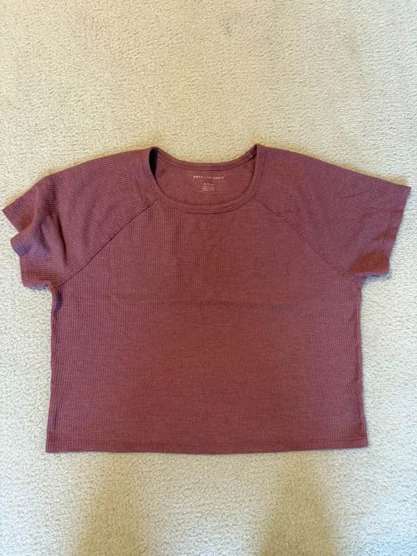 American Eagle Dusty Rose Waffle Knit Crop Tee Pink Size XL - Image 7