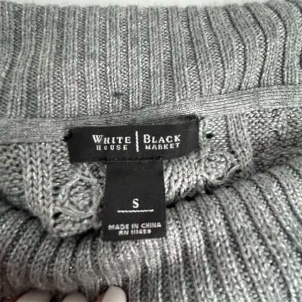 White House Black‎ Market Silver Gray Cable Knit Cowl Neck Sweater Size S - Image 8