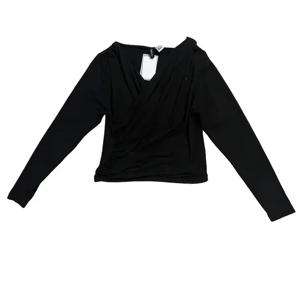 NWT H&M Divided Women's Medium Black Long Sleeve Wrap Top Casual Fall‎ Blouse - Image 2