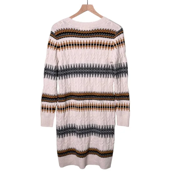 NWT Lucky Brand Fair Isle Nordic Stripe Button Front Sweater Dress Cream Large - Image 2