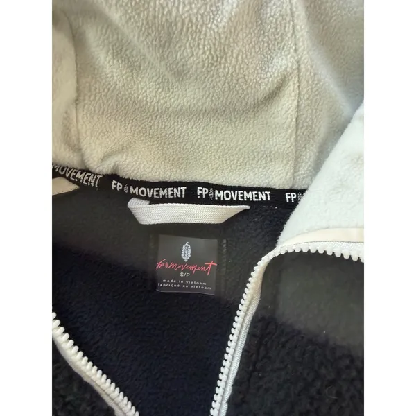 FP Movement Free People Hit The Slopes Fleece Hoodie Black‎ White Colorblock S - Image 3