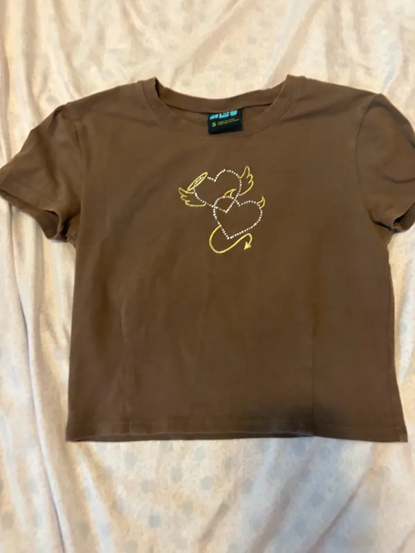 Y2K Alab Zumiez brown heart gem crop top - Image 8