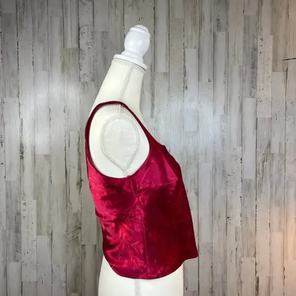 Victoria's Secret Vintage Satin‎ Floral Tank Top Red XS Square Neck Wide Strap - Image 4