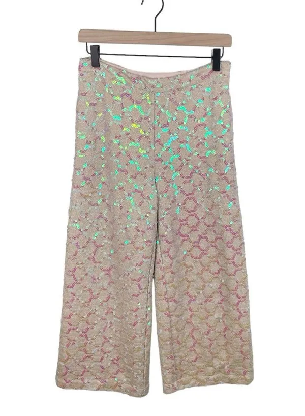 Anthropologie Ett Twa Showstopper Sequined Wide Leg Crop Pants Women's Size 0 - Image 3