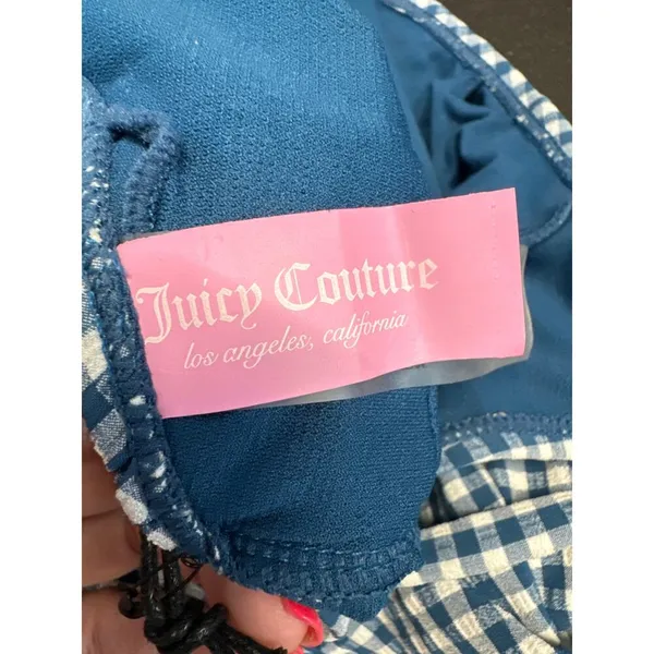 Juicy Couture Seersucker Lined Blue Gingham Zipper Front women sz L - Image 6