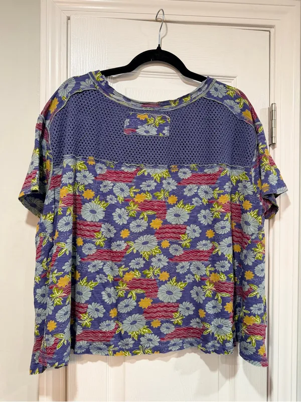 NWOT We The Free Size S Floral Crochet Panel Boho Top Cotton Short Sleeve Flowy - Image 8