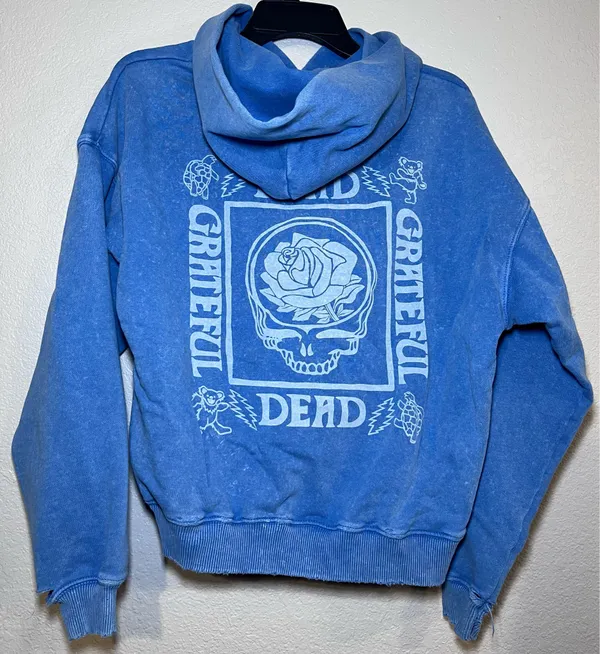 Grateful Dead American Eagle "Seriously Lived-In" Hoodie Washed Blue Women’s XS - Image 4