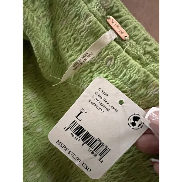 Free People Marigold Smocked Crop Top Key‎ Lime Green SS Size Large NWT - Image 6