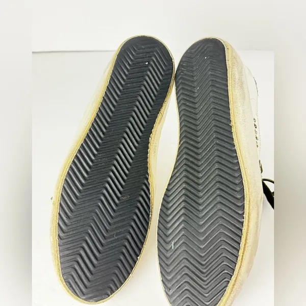 Golden Goose White Sneakers with Silver Glitter and Leopard Star Size 39 - Image 9