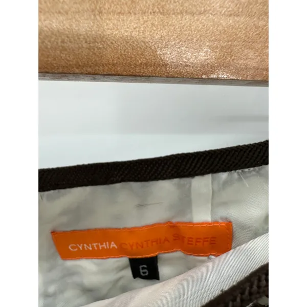 Cynthia Cynthia Steffe Brown White Linen Cotton Embroidered‎ Knee Length Skirt 6 - Image 6