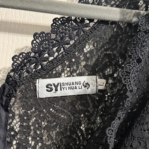 💖 Black Sheer Lace Cropped Ruffle‎ Jumpsuit Romper Whimsigoth Gothic Romantic - Image 5