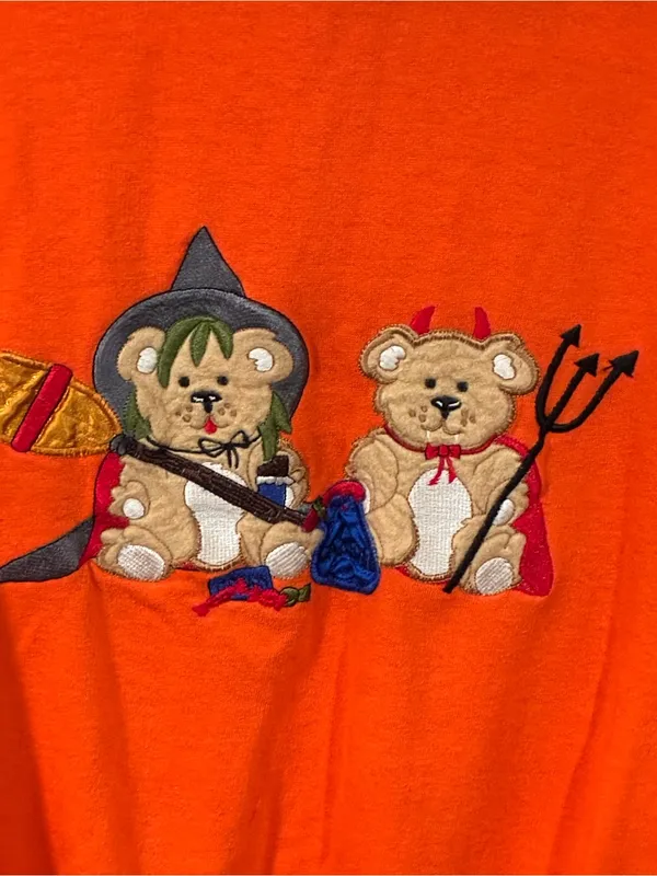 Vintage Basic Editions Halloween Sweatshirt Teddy Bear Witch Devil Womens Medium Orange - Image 2