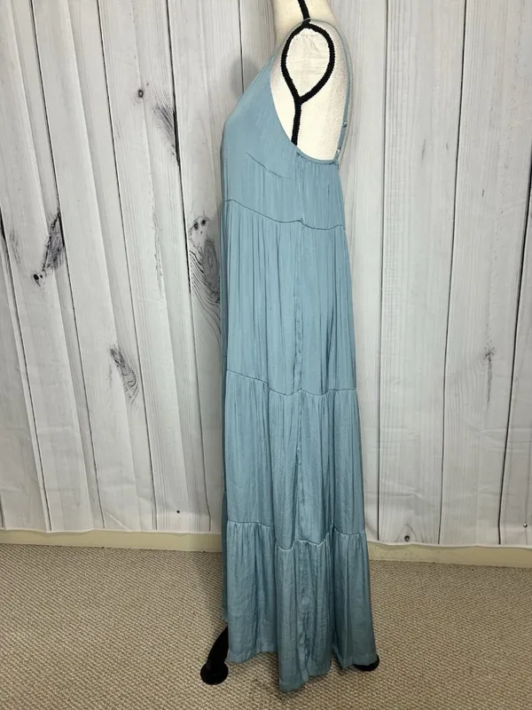 Soma WKND Tiered Satin Maxi Bra Dress Sz L Adjustable Straps Mineral Green - Image 4