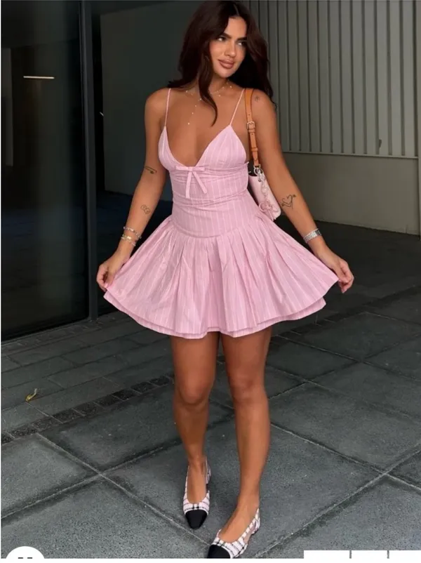 Zara Light Pink Strappy Pleated Midi Dress - Image 2