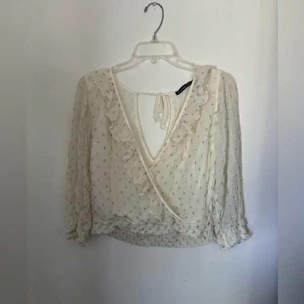 Abercrombie & Fitch Metallic Dot Ruffle Wrap Top Size S - Image 10