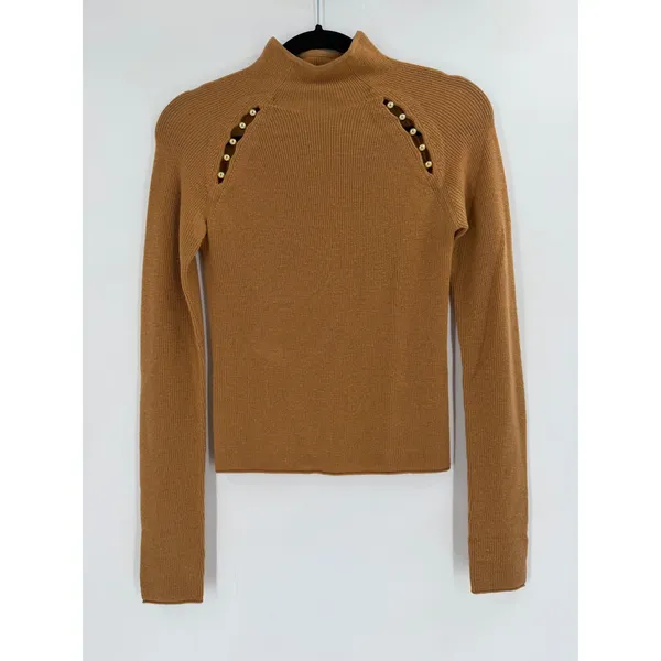 Alice + Olivia Sweater Womens S Tan Wool Gold Hardware Mock‎ Neck Luxury - Image 6