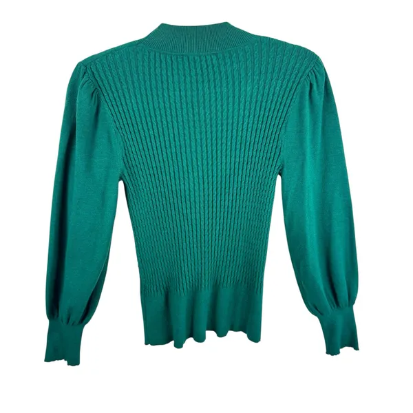 Adrianna Papell‎ Green Cable Knit Lightweight Crew Neck Sweater Button Detail M - Image 2