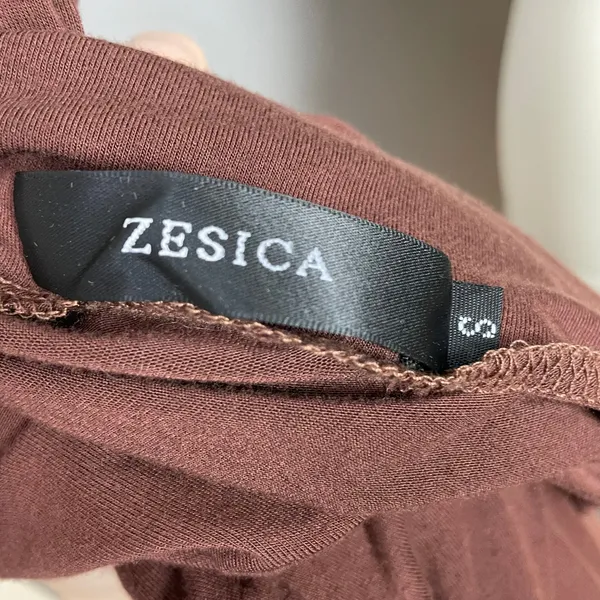 Zesica Dress Off One Shoulder Dropped Waist Brown Clingy Fitted Small Sleeveless - Image 11