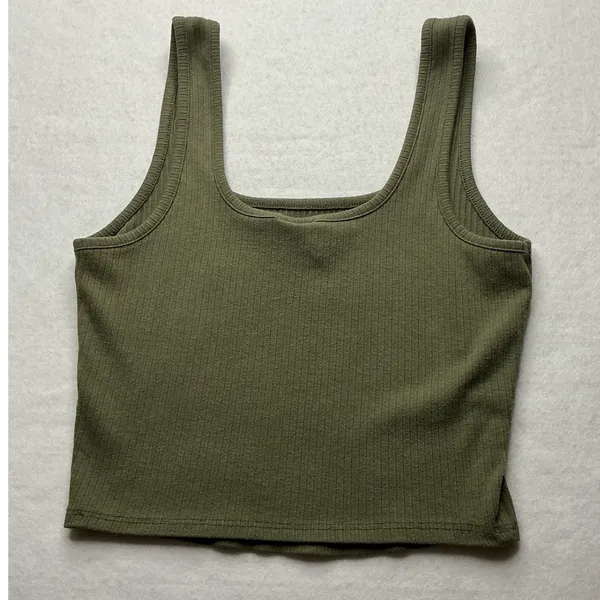 Tilly's Olive Green Ribbed Knit Crop Tank Top Womens Medium - Image 2