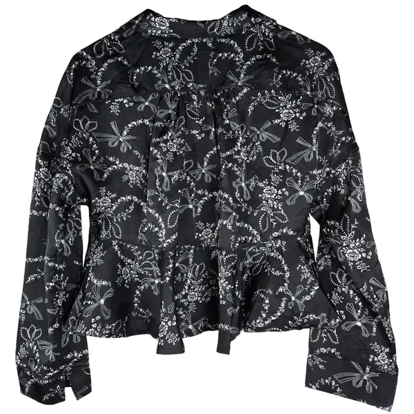Intimately Free People Black Floral Beauty Sleep Peplum Blouse Medium - Image 2