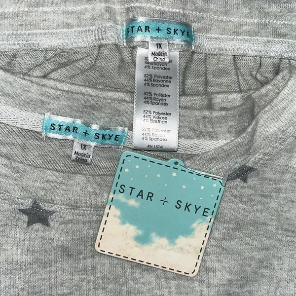 Star + Skye NWT Size 1X Gray Star Print 2 Pc. Pajama Set - Tank & Jogger Pants - Image 7