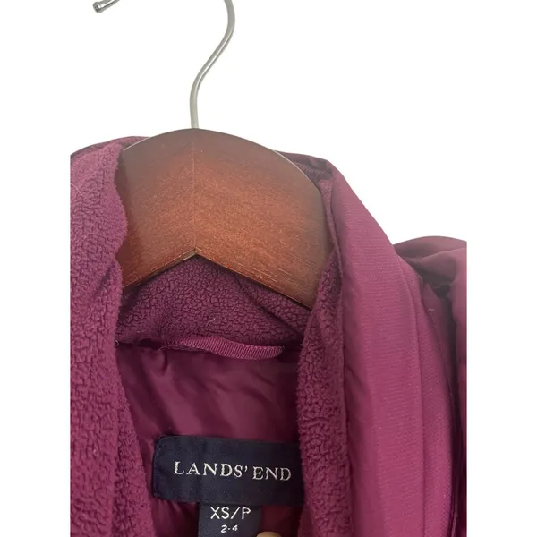 Lands' End Women's Jacket Puffer Coat XS Down Maroon Magenta Removable Hood Midi - Image 4