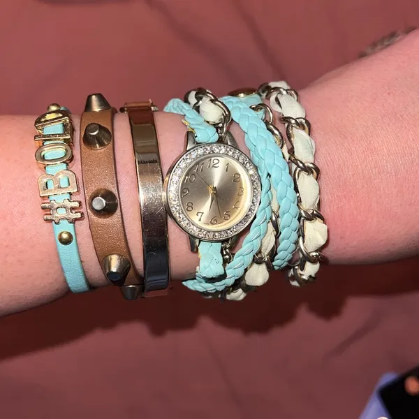 5 Wrap watches‎ and bracelets set lot Tan - Image 3