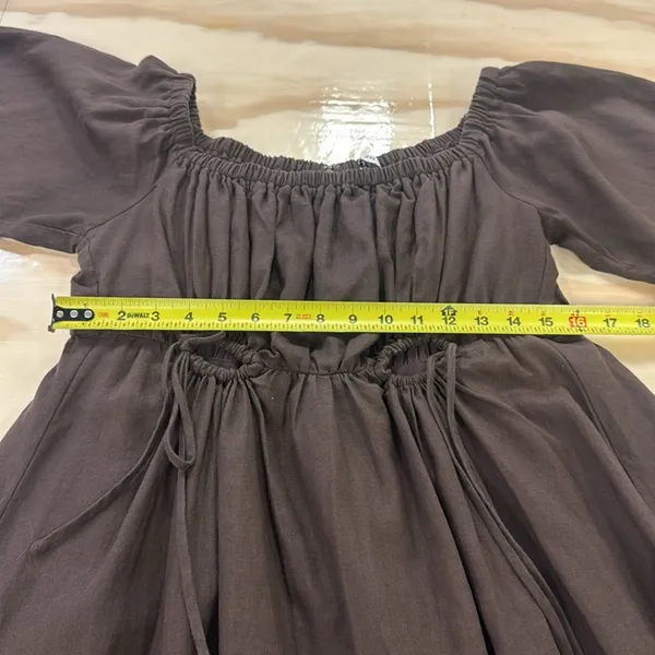 DISSH Linen Boho Western Off The Shoulder Midi Dress Cutouts Brown‎ Sz 12 - Image 12