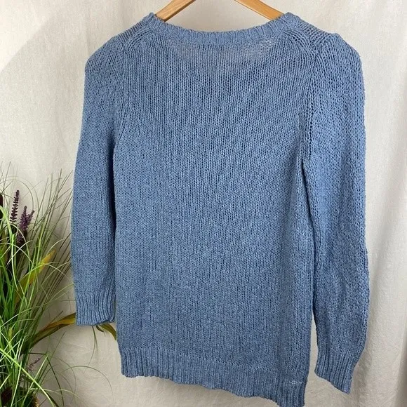 J Crew Blue Long Sleeve Woven Knit Crewneck Sweater NEW S - Image 3