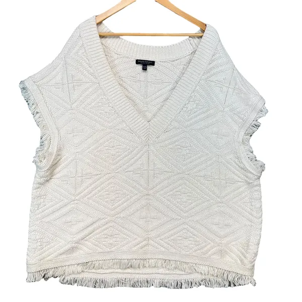 Banana Republic Ivory Diamond Knit Fringe Sweater Vest Organic‎ Cotton XL/XXL - Image 2