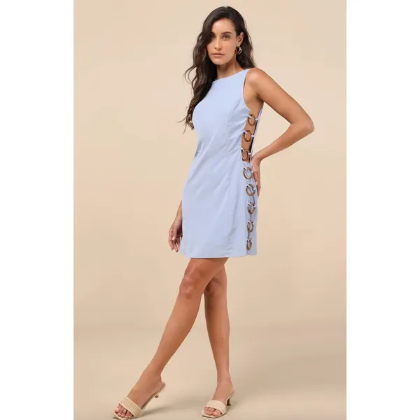 Lulus Decidedly Summery Light Blue Cutout Sleeveless O Ring Mini Dress XL NWT - Image 3